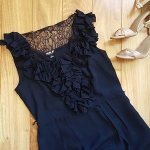 Navy Allen B cocktail dress--ruffles and lace